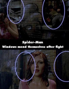 "Спайдърмен" (Spider-Man)
  Гаф: За някои дори и само присъствието на Мери Джейн е достатъчно за чудодейно възстановяване.