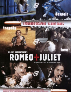 "Ромео и Жулиета" (Romeo and Juliet) - 1996
 Поредната адаптация на популярната Шекспирова пиеса вероятно нямаше да е нищо по-различно от всичко досега, ако режисьор не бе Баз Лурман, а в главната роля не бе набиращият все повече популярност Леонардо ди Каприо.  В съвременната класическа приказка, подвластна изцяло на модерните поп елементи - MTV, бързите коли, сексуалните сцени, битките между отделните банди, Лео успява не само да ни направи подвластни на харизмата на героя си, но и да ни приобщи към тежката си лична драма - невъзможната любов с Жулиета (Клер Дейнс), независимо от възрастта ни.  Въпреки безспорния риск от представянето на сложния език на Шекспир в съвременни условия, той е буквално на върха на актьорския си потенциал, пресъздавайки всяка сцена дотолкова реалистично и емоционално, че на моменти действително губим връзка с настоящето. 
