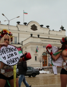Голите активистки от "ФЕМЕН" на протест срещу домашното насилие в София - 18