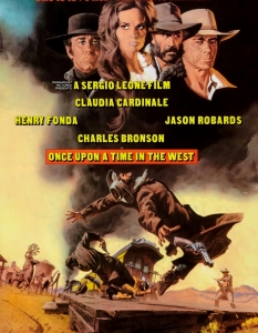 Once upon a time in the West (Имало едно време на Запад)
Няма как, говорейки си за уестърни, да не се сетим и за епичната история на Серджо Леоне. След трилогията си Dollars, Леоне решава да се изкачи едно стъпало нагоре със следващата си продукция, като взема най-доброто от филмите в жанра, за да създаде една лента, която години наред е еталон за колегите му от поколения напред. 
В 