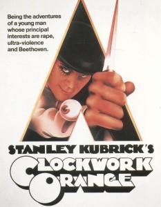 A Clockwork Orange (1971)
Антиутопичният роман на Антъни Бърджес излиза през 1962 година, а девет години по-късно бял свят вижда и филмовата версия под режисурата на Стенли Кубрик. 
В главната роля на Алекс Де Ларж влиза Малкълм Макдауъл, чиято роля става иконична, а самата лента е както сред най-големите постижения на Кубрик като режисьор, така и определяна за един от най-големите шедьоври в киното на XX век.