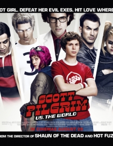 Scott Pilgrim vs The World (Скот Пилгрим срещу света)
Когато Едгар Райт (Edgar Wright) обявява, че подготвя филм по култовата комикс поредица Scott Pilgrim vs The World (Скот Пилгрим срещу света), очакванията за продукцията сред феновете са до небето. Въпреки че не се справя добре в боксофиса, филмът получава висока оценка от критиците.
Придържайки се максимално близко до комикса, Райт задоволява и най-малките прищевки на феновете, а филмът, освен с историята си, впечатлява с изключителна визия и подбор на страхотен актьорски състав, в който влизат Майкъл Сера (Michael Cera), Мери Елизабет-Уинстед (Mary Elizabeth Winstead), Ана Кендрик (Anna Kendrick), Кийрън Кълкин (Kieran Culkin) и др.