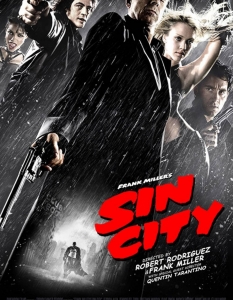 Sin City (Град на греха)
Макар и да не избира някой от големите франчайзи в комикс индустрията като Iron Man, X-Men и т.н., Робърт Родригес (Robert Rodriguez) успява да постигне невероятен успех с адаптацията на Sin City (Град на греха) на Франк Милър (Frank Miller).
Съюзявайки се със самия Милър за създаването на лентата, Родригес изпипва всички детайли на комикса – атмосферата, героите, костюмите и т. н. В актьорския състав пък влизат имена като Брус Уилис (Bruce Willis), Джесика Алба (Jessica Alba), Клайв Оуен (Clive Owen), Мики Рурк (Mickey Rourke) и др.