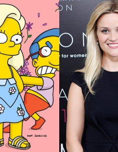 Рийз Уидърспун (Reese Witherspoon)Рийз Уидърспун, чието име надяваме се свързвате освен с  Legally Blonde, и с донеслия й Оскар Walk the Line, също може да се похвали с участие в епизод на The Simpsons. Чаровната актриса озвучава ролята на Грета (Greta Wolfcastle) в епизода The Bart Wants What It Wants. 