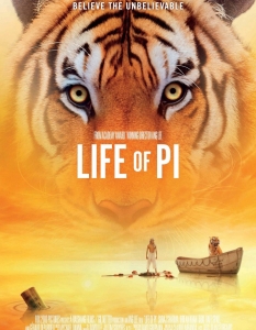 Life of Pi (Животът на Пи)
Life of Pi е базиран на едноименния  роман на канадския писател Ян Мартел (Yann Martel). Историята разказва  за индийското момче Пи, което претърпява корабокрушение и се озовава в  една лодка заедно с орангутан, хиена, зебра и бенгалски тигър, като се  опитва да оцелее както от заплахите на океана, така и на животните, с  които споделя лодката.
В главните роли ще видим Сурай Шарма  (Suraj Sharma), Жерар Депардийо (Gerard Depardieu) и др. 
Премиера в България: 21 декември 2012
