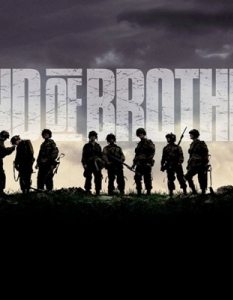 Band of BrothersМини сериалът Band of Brothers (Братя по оръжие), чиито продуценти са Стивън Спилбърг (Steven Spielberg) и Том Ханкс (Tom Hanks), е отличен със Златен глобус и няколко награди Еми. Освен продуцент Ханкс е  сценарист на поредицата и режисьор на един от епизодите. Главните роли са поверени на Деймиън Люис (Damian Lewis), Дони Уолбърг (Donnie Wahlberg) и Рон Ливингстън (Ron Livingston). 