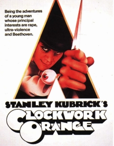 A Clockwork Orange (Портокал с часовников механизъм)
Филмовата адаптация на култовия роман от Антъни Бърджес намира най-добрия вариант за реализация - през призмата на гений в киното, какъвто е Стенли Кубрик (Stanley Kubrick).
Режисьорът се справя успешно със задачата да пренесе по свой начин трудния за разбиране понякога свят, в който живее главният герой на книгата Алекс Деларж, който пък междувременно става един от най-обичаните отрицателни герои в киното за всички времена. 