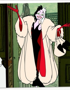 Cruella De Vil - 101 DalmatiansУжасът на всички кученца - жена, от която със сигурност ще ви побият тръпки, нищо че е анимационна. Това е Круела де Вил от класиката на Walt Disney 101 Dalmatians (Сто и един далматинци). 