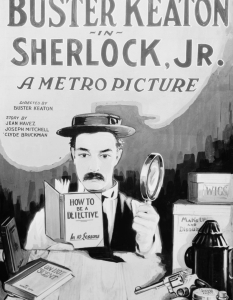 Sherlock Jr. (Шерлок-младши)
Бъстър Кийтън е легенда на нямото кино и комедиите, които прави през 20-те и 30-те години на 20-ти век са сред най-ценните и забавни диаманти на Седмото изкуство.
В Sherlock Jr. героят му претърпява поредица от злополучия в реалния живот, след което е пренесен в света на филмите - приключение, което Уди Алън използва за муза в The Purple Rose of Cairo.