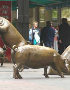 Скулптура: Rundle Mall Pigs
Град: Прасенцата (направени в реален размер) се намират в мол в Аделаида, Австралия.