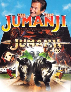 Алън Периш в Jumanji 
Няма да се лъжем - Jumanji не е кино шедьовър, но е дяволски забавен и през 90-те ефектите му бяха особено впечатляващи. 
Героят на Уилямс във филма - Алън Периш - се изгубва в приключенска игра и изкарва там десетилетия. Изненадващо е освободен от деца, които на свой ред са започнали да играят играта на Джуманджи и тогава той е единственото им спасение.