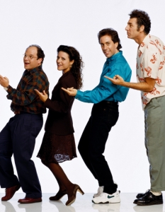 Seinfeld (Зайнфелд)
Ако има някой ситком през 90-те години, който да съперничи на Friends  (Приятели), то това със сигурност е Seinfeld.
Създателите на "Приятели" ползват именно него за вдъхновение, когато правят своята поредица, и приликите са видими.
Докато във Friends обаче наблюдаваме някаква сюжетна линия през всички 10 сезона, то за Зайнфелд, Креймър, Джордж и Илейн такава няма. Това е сериалът, в който не се разказва за нищо… както го описват и самите сценаристи в много от епизодите му.