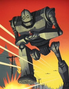 The Iron Giant (The Iron Giant)
Железният гигант участва в един от най-недооценените анимационни филми от последните 20 години. А все пак героят се озвучава от Вин Дизел в една от най-добрите му роли...
Макар и излязла през 1999 г., историята за металния великан с огромно сърце все още е много актуална. Защото кой не желае всесилен приятел, който да го предпазва от чудовището на войната?