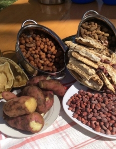 Замбия - Закуска от традиционната за Замбия тиква, варен слонски грах, варени фъстъци, маниока на скара, печени фъстъци и варени сладки картофи.