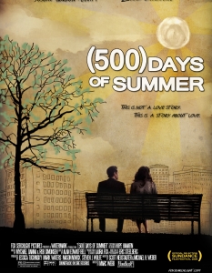 (500) Days of Summer (500 дни от лятото)
"Това не е любовна история. Това е история за любов."
Филмът сам описва перфектно концепцията си...