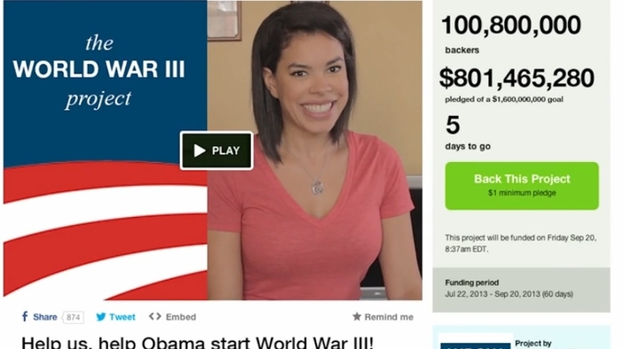 Help Obama start WWIII - промо видео на фалшива Kickstarter кампания