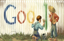 Том Сойер и Хъкълбери Фин пребоядисаха Google по повод 176 г. от рождението на Марк Твен 