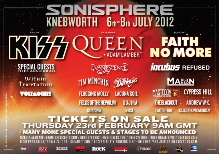 Queen с Адам Ламбърт, Kiss, Faith No More на Sonisphere Knebworth